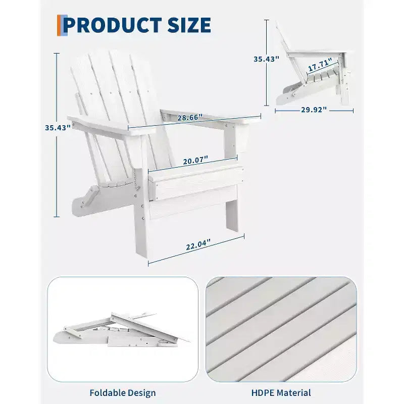 HDPE Adirondack Chairs, Weather Resistant Outdoor Chair, Heavy Duty 380Lbs Capacity, No Assembly Required, for Outdoor, Patio, Lawn
