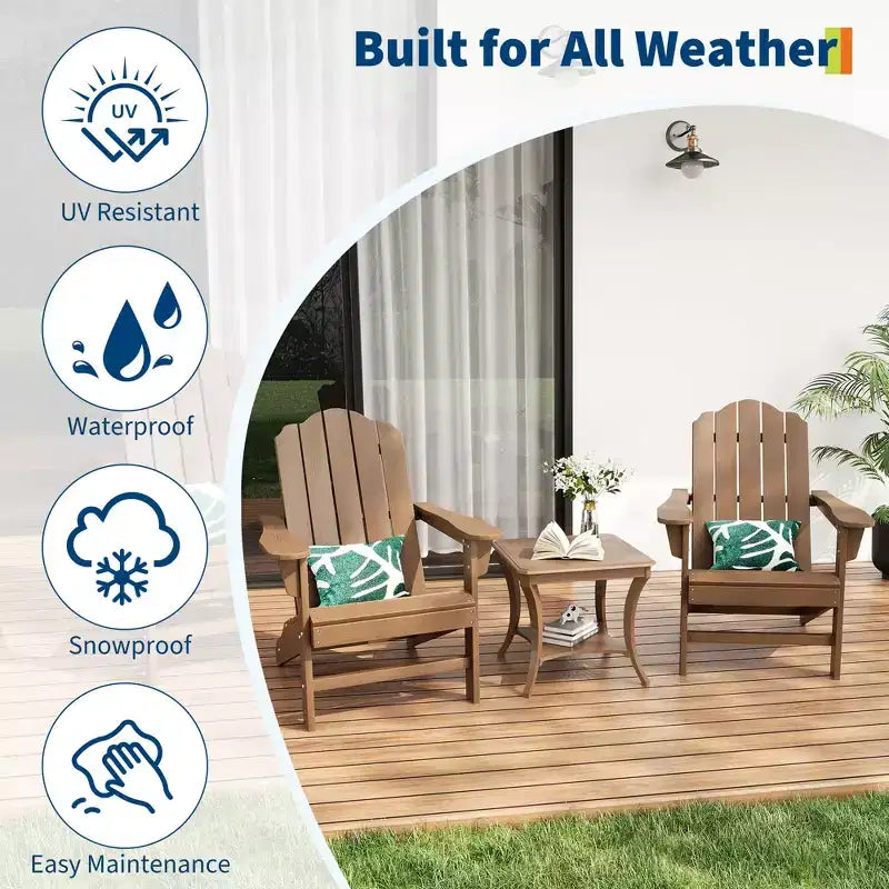 Durable HDPE Adirondack Patio Chair with Realistic Wood Grain Texture,All-Weather Wicker Lawn&Garden Seating for Backyard Deck Outdoor,1 Pack