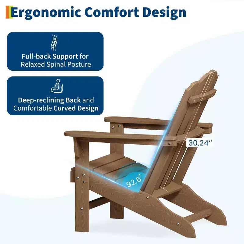Durable HDPE Adirondack Patio Chair with Realistic Wood Grain Texture,All-Weather Wicker Lawn&Garden Seating for Backyard Deck Outdoor,1 Pack