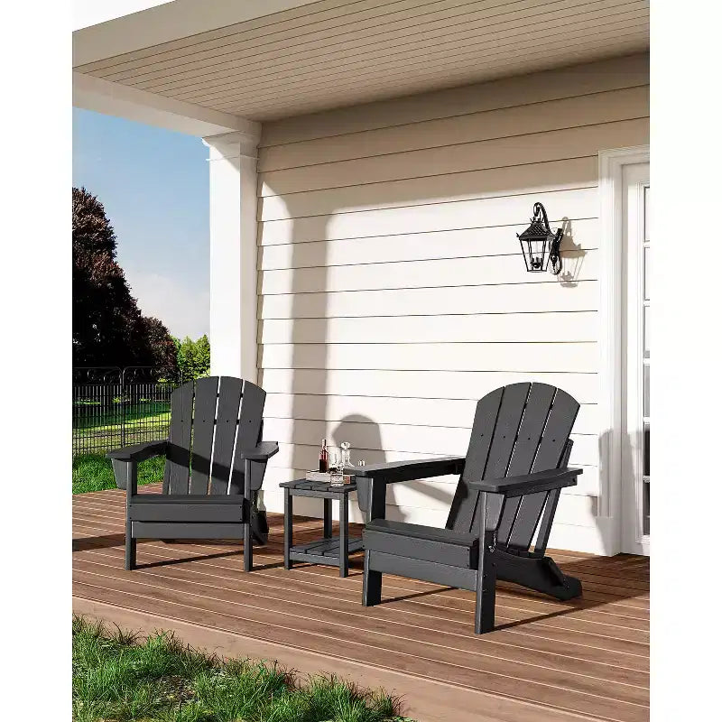Fauteuil Adirondack Pliant Robuste en PEHD, Conception Pliable, Résistant aux Intempéries avec Texture Grain de Bois et Porte-Gobelet pour Patio, Pelouse, Jardin, Terrasse