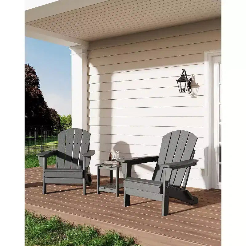 Fauteuil Adirondack Pliant Robuste en PEHD, Conception Pliable, Résistant aux Intempéries avec Texture Grain de Bois et Porte-Gobelet pour Patio, Pelouse, Jardin, Terrasse