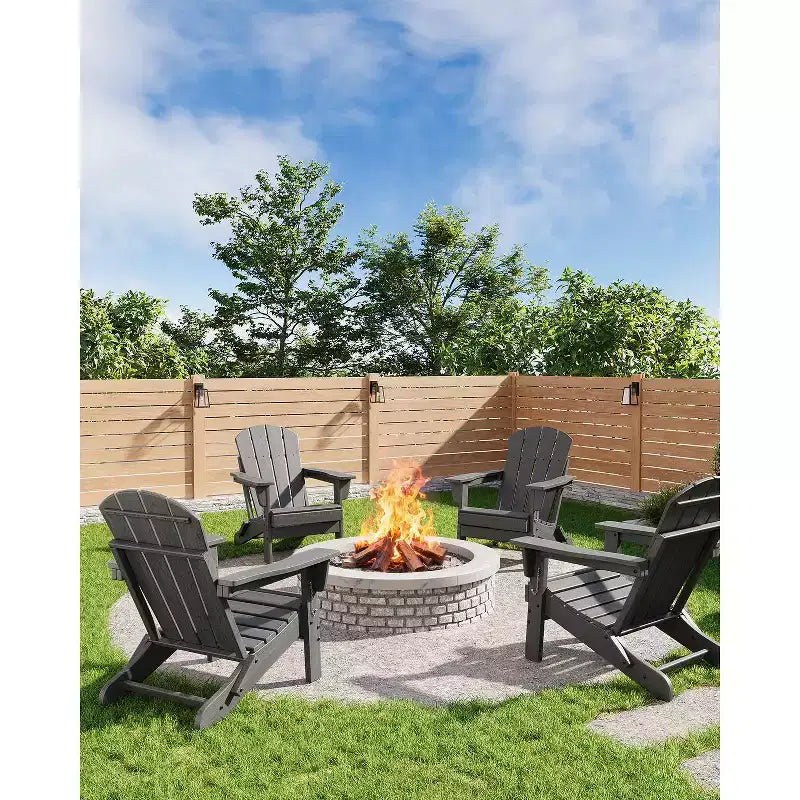 Fauteuil Adirondack Pliant Robuste en PEHD, Conception Pliable, Résistant aux Intempéries avec Texture Grain de Bois et Porte-Gobelet pour Patio, Pelouse, Jardin, Terrasse