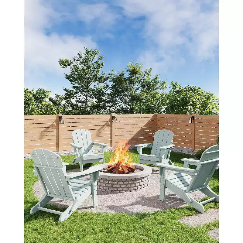 Fauteuil Adirondack Pliant Robuste en PEHD, Conception Pliable, Résistant aux Intempéries avec Texture Grain de Bois et Porte-Gobelet pour Patio, Pelouse, Jardin, Terrasse