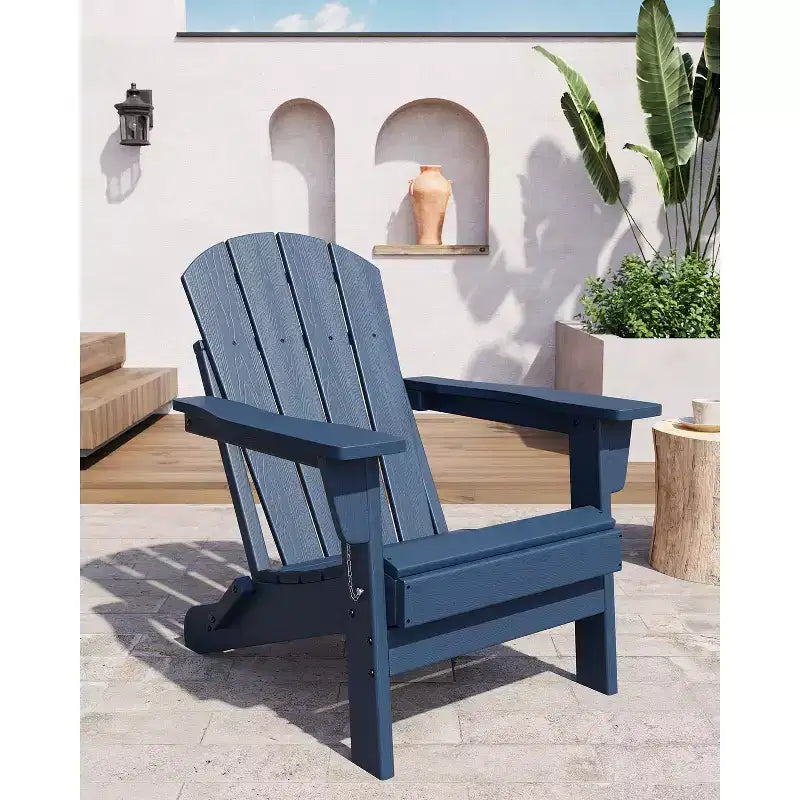 Fauteuil Adirondack Pliant Robuste en PEHD, Conception Pliable, Résistant aux Intempéries avec Texture Grain de Bois et Porte-Gobelet pour Patio, Pelouse, Jardin, Terrasse