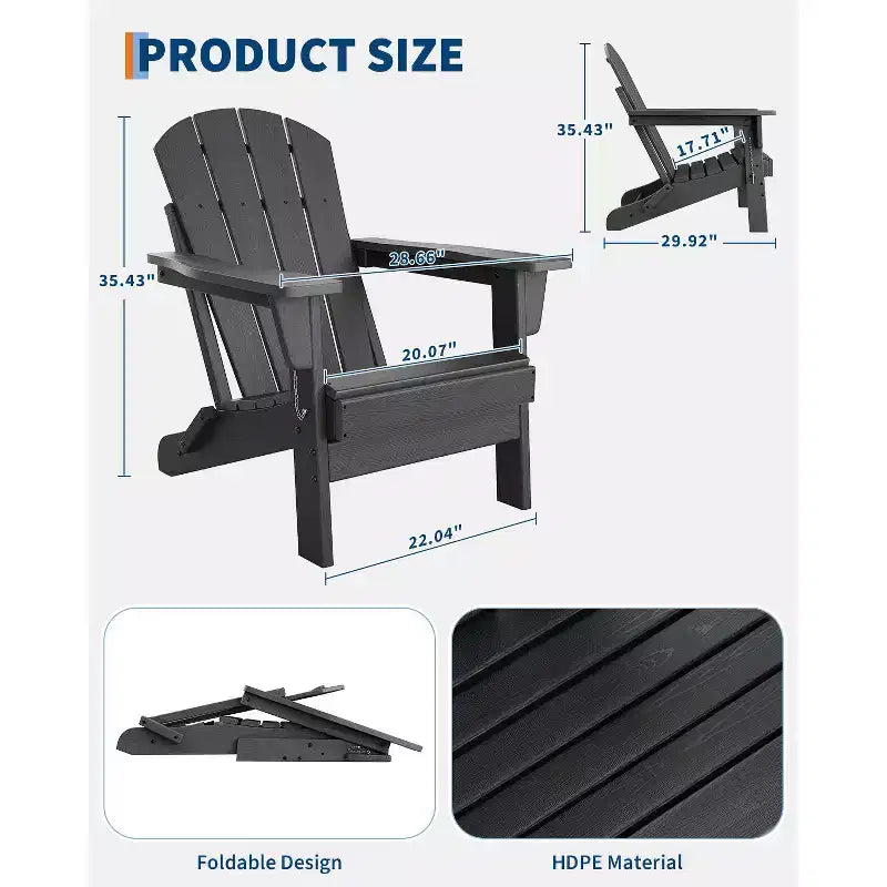 Fauteuil Adirondack Pliant Robuste en PEHD, Conception Pliable, Résistant aux Intempéries avec Texture Grain de Bois et Porte-Gobelet pour Patio, Pelouse, Jardin, Terrasse