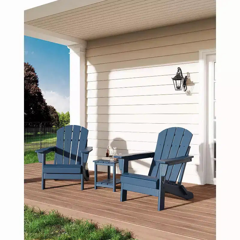 Fauteuil Adirondack Pliant Robuste en PEHD, Conception Pliable, Résistant aux Intempéries avec Texture Grain de Bois et Porte-Gobelet pour Patio, Pelouse, Jardin, Terrasse