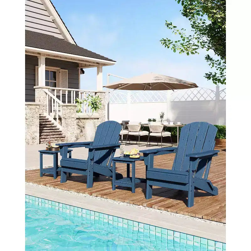 Fauteuil Adirondack Pliant Robuste en PEHD, Conception Pliable, Résistant aux Intempéries avec Texture Grain de Bois et Porte-Gobelet pour Patio, Pelouse, Jardin, Terrasse
