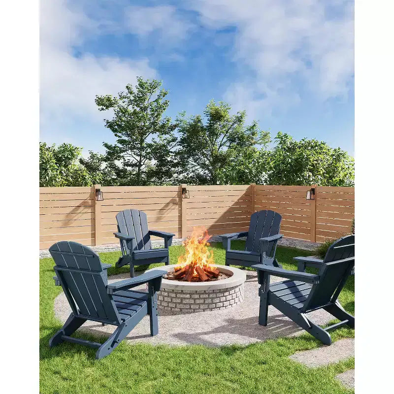 Fauteuil Adirondack Pliant Robuste en PEHD, Conception Pliable, Résistant aux Intempéries avec Texture Grain de Bois et Porte-Gobelet pour Patio, Pelouse, Jardin, Terrasse