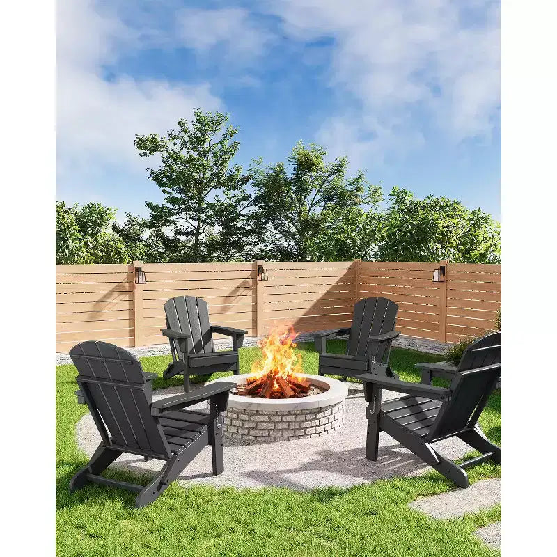 Fauteuil Adirondack Pliant Robuste en PEHD, Conception Pliable, Résistant aux Intempéries avec Texture Grain de Bois et Porte-Gobelet pour Patio, Pelouse, Jardin, Terrasse