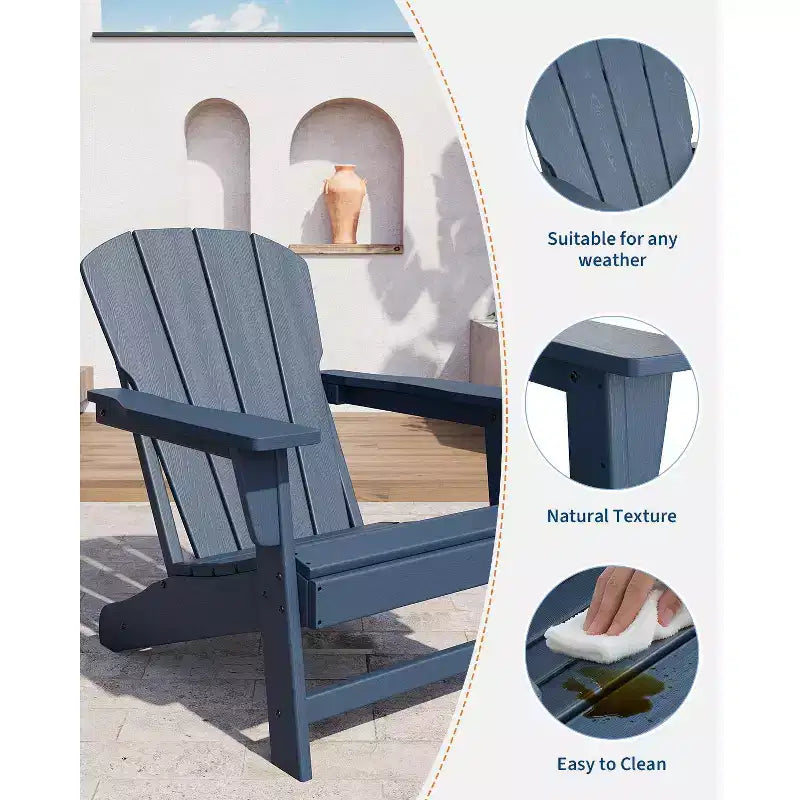 Oversize Modern Plastic Adirondack Chair, Ergonomic Weather Resistant Stackable Deck Chair for Outdoor Patio Backyard Garden Lawn Pool Deck Beach