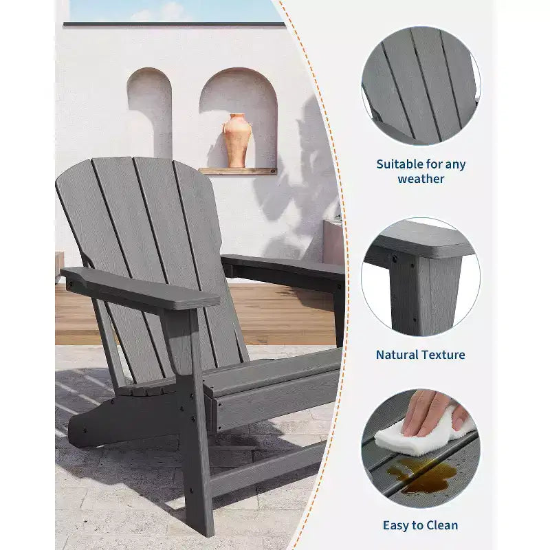 Oversize Modern Plastic Adirondack Chair, Ergonomic Weather Resistant Stackable Deck Chair for Outdoor Patio Backyard Garden Lawn Pool Deck Beach