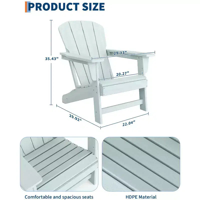 Oversize Modern Plastic Adirondack Chair, Ergonomic Weather Resistant Stackable Deck Chair for Outdoor Patio Backyard Garden Lawn Pool Deck Beach