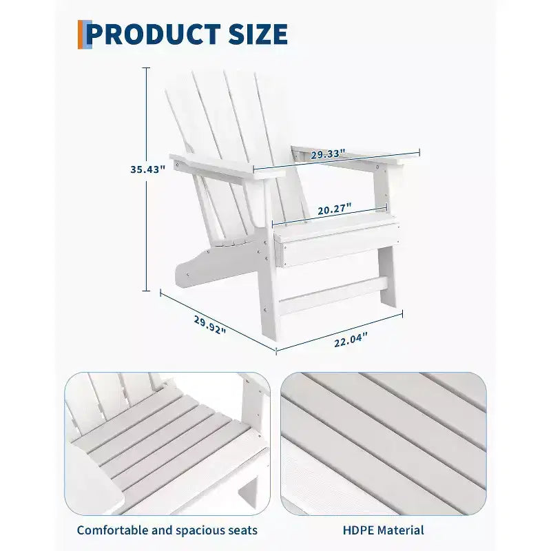 Oversize Modern Plastic Adirondack Chair, Ergonomic Weather Resistant Stackable Deck Chair for Outdoor Patio Backyard Garden Lawn Pool Deck Beach