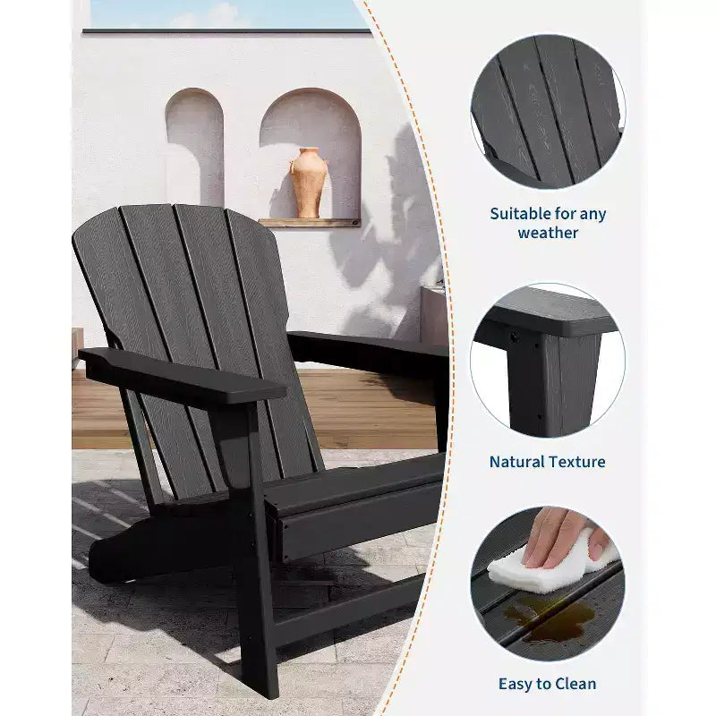 Oversize Modern Plastic Adirondack Chair, Ergonomic Weather Resistant Stackable Deck Chair for Outdoor Patio Backyard Garden Lawn Pool Deck Beach