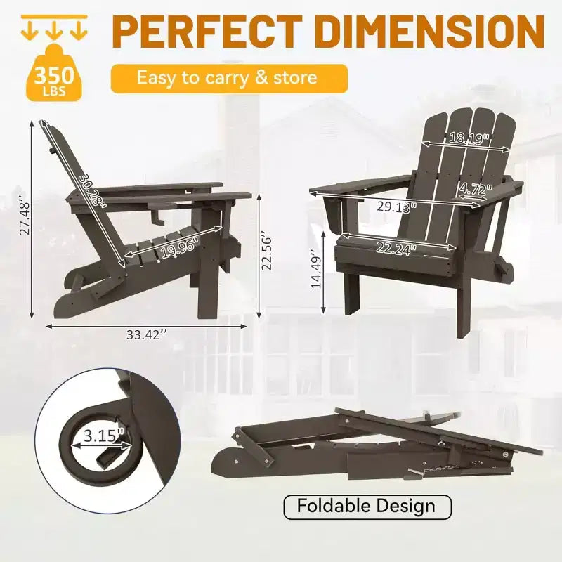 Set of 2 Adirondack Chairs with Cup Holder, Folding Plastic Adirondack Chairs, All-Weather Outdoor Patio Chairs for Backyard, Poolside-Panipeachy