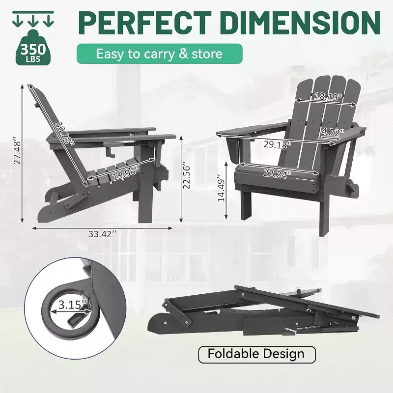 Set of 2 Adirondack Chairs with Cup Holder, Folding Plastic Adirondack Chairs, All-Weather Outdoor Patio Chairs for Backyard, Poolside-Panipeachy