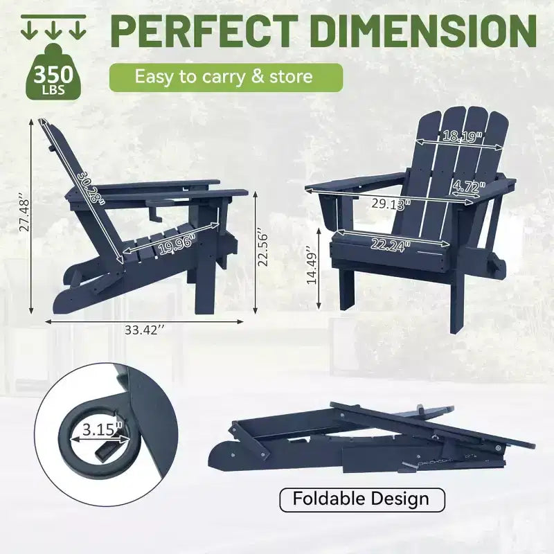 Set of 2 Adirondack Chairs with Cup Holder, Folding Plastic Adirondack Chairs, All-Weather Outdoor Patio Chairs for Backyard, Poolside-Panipeachy