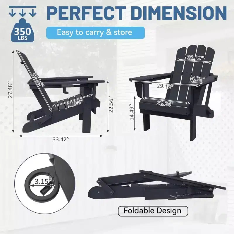 Set of 2 Adirondack Chairs with Cup Holder, Folding Plastic Adirondack Chairs, All-Weather Outdoor Patio Chairs for Backyard, Poolside-Panipeachy