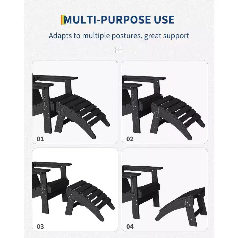 All-Weather Folding Adirondack Ottoman, HDPE Outdoor Footrest, Weather-Resistant Durable Easy Storage Compatible with Adirondack Chair
