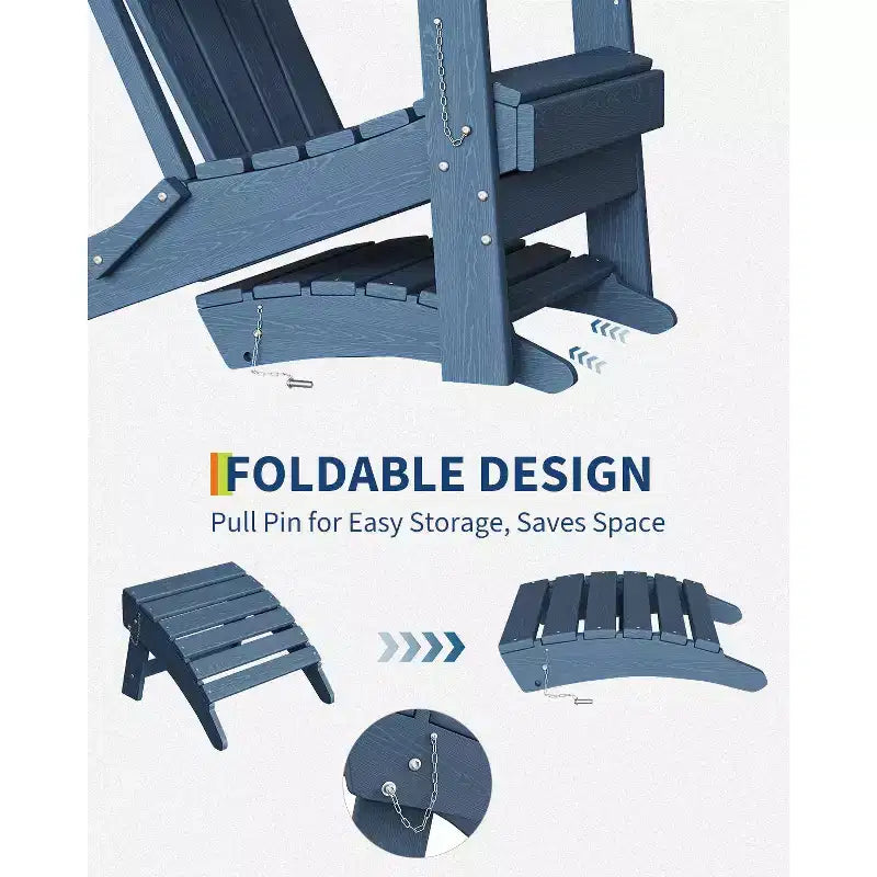 All-Weather Folding Adirondack Ottoman, HDPE Outdoor Footrest, Weather-Resistant Durable Easy Storage Compatible with Adirondack Chair
