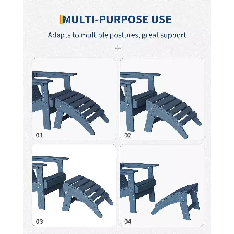 All-Weather Folding Adirondack Ottoman, HDPE Outdoor Footrest, Weather-Resistant Durable Easy Storage Compatible with Adirondack Chair