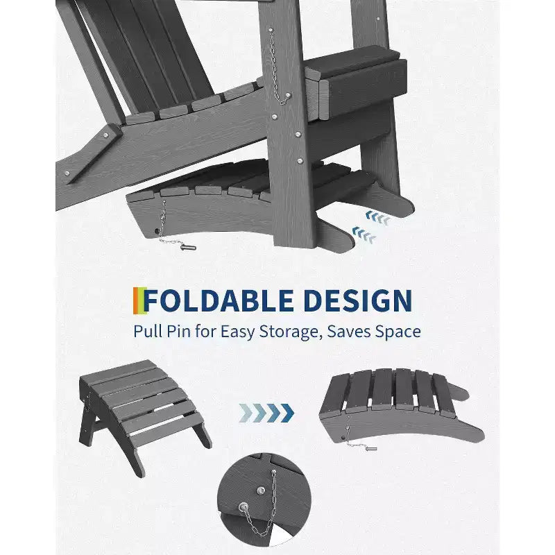 All-Weather Folding Adirondack Ottoman, HDPE Outdoor Footrest, Weather-Resistant Durable Easy Storage Compatible with Adirondack Chair