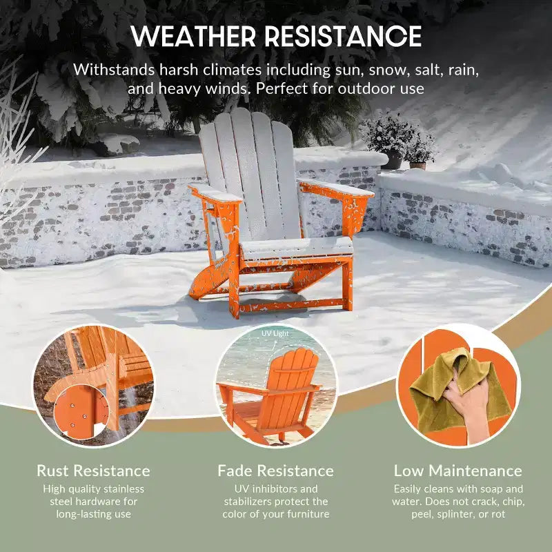 WestinTrends Highland 3-Piece Orange Adirondack Chair Set with Cup Holder and Table