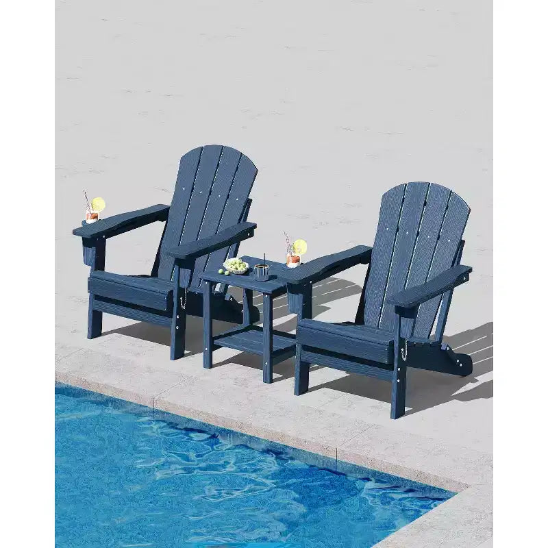 Folding Adirondack Patio Chair | Weather Resistant HDPE, 380 lbs Capacity | Collapsible & Durable with Wood Grain Texture | Ideal for Deck, Lawn