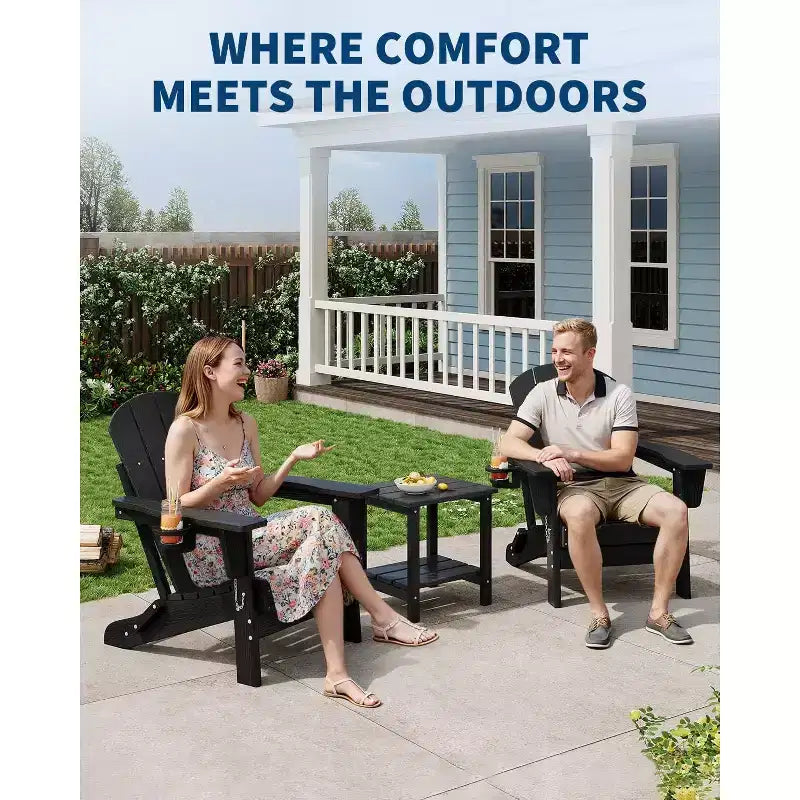 Folding Adirondack Patio Chair | Weather Resistant HDPE, 380 lbs Capacity | Collapsible & Durable with Wood Grain Texture | Ideal for Deck, Lawn
