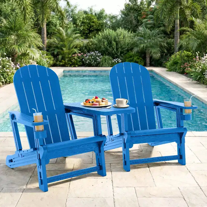Celebalcony Adirondack Chairs Set with Removable Tabletop & Umbrella Hole, All-Weather HDPE Plastic Outdoor Chairs for Patio Pool