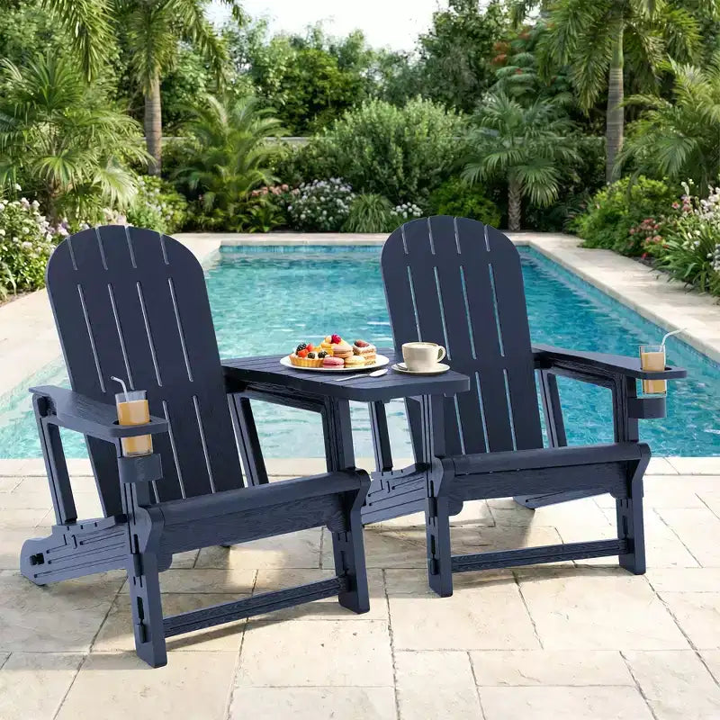 Celebalcony Adirondack Chairs Set with Removable Tabletop & Umbrella Hole, All-Weather HDPE Plastic Outdoor Chairs for Patio Pool