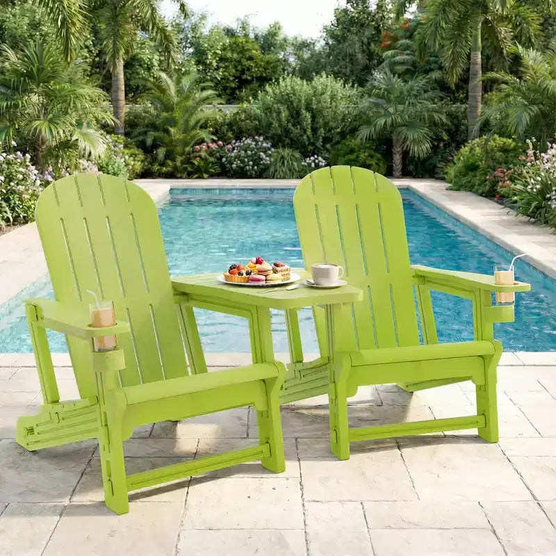 Celebalcony Adirondack Chairs Set with Removable Tabletop & Umbrella Hole, All-Weather HDPE Plastic Outdoor Chairs for Patio Pool