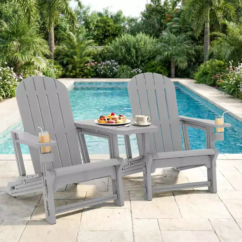 Celebalcony Adirondack Chairs Set with Removable Tabletop & Umbrella Hole, All-Weather HDPE Plastic Outdoor Chairs for Patio Pool