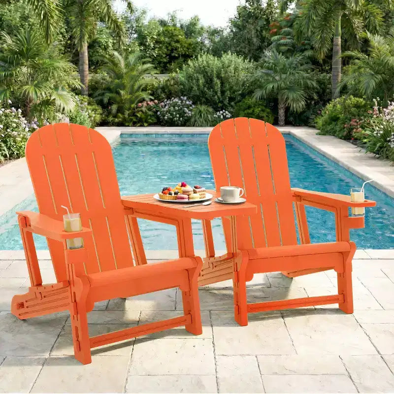 Celebalcony Adirondack Chairs Set with Removable Tabletop & Umbrella Hole, All-Weather HDPE Plastic Outdoor Chairs for Patio Pool