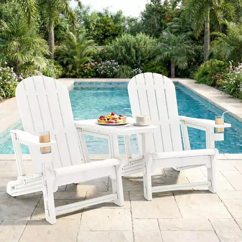 Celebalcony Adirondack Chairs Set with Removable Tabletop & Umbrella Hole, All-Weather HDPE Plastic Outdoor Chairs for Patio Pool