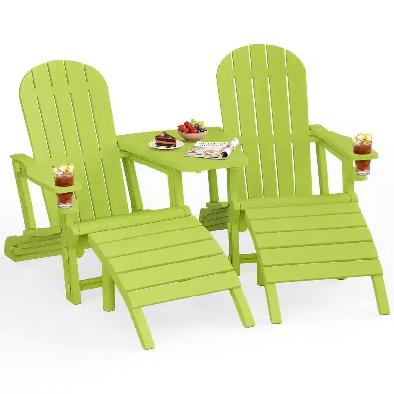 Ensemble de chaises Adirondack Celebalcony avec trou pour parasol, plateau amovible et 2 poufs incurvés, chaises d'extérieur en plastique HDPE pour patio et piscine