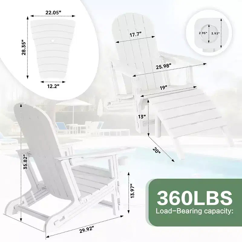 Ensemble de chaises Adirondack Celebalcony avec trou pour parasol, plateau amovible et 2 poufs incurvés, chaises d'extérieur en plastique HDPE pour patio et piscine