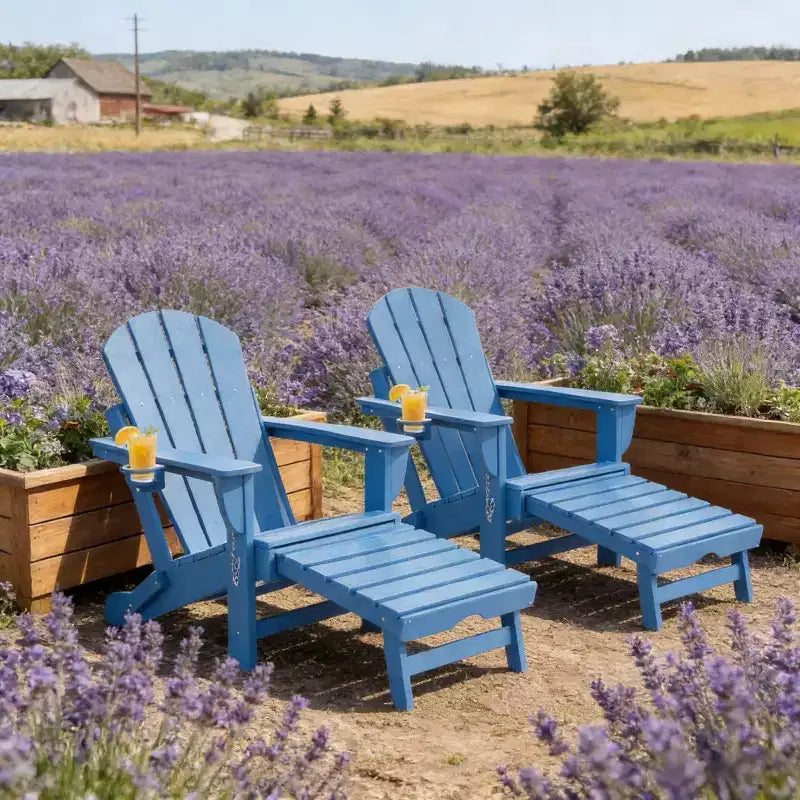 Ensemble de 2 chaises Adirondack pliantes avec repose-pieds escamotable, confort surdimensionné, porte-gobelet, sièges de terrasse extérieure en PEHD résistants aux intempéries - Panipeachy
