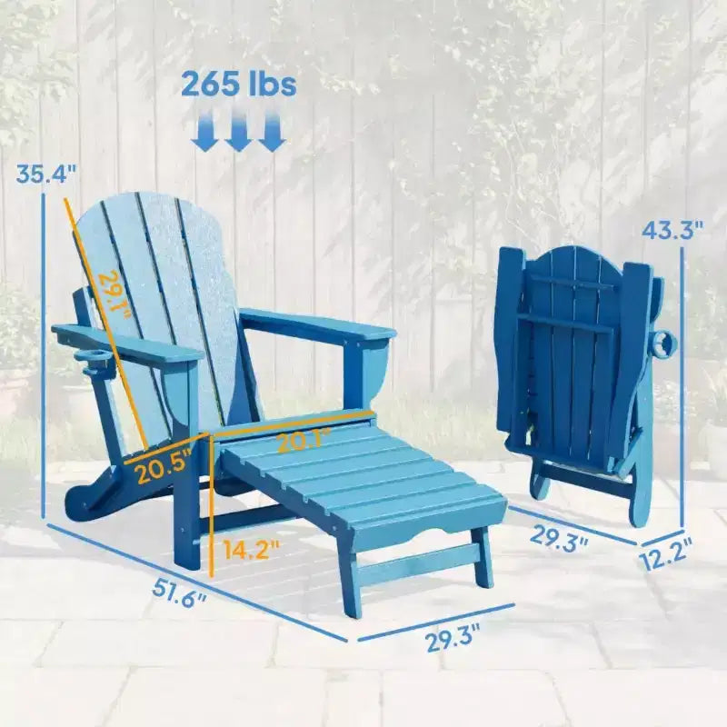 Ensemble de 2 chaises Adirondack pliantes avec repose-pieds escamotable, confort surdimensionné, porte-gobelet, sièges de terrasse extérieure en PEHD résistants aux intempéries - Panipeachy