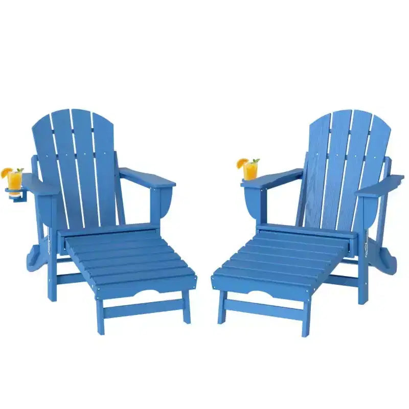 Ensemble de 2 chaises Adirondack pliantes avec repose-pieds escamotable, confort surdimensionné, porte-gobelet, sièges de terrasse extérieure en PEHD résistants aux intempéries - Panipeachy