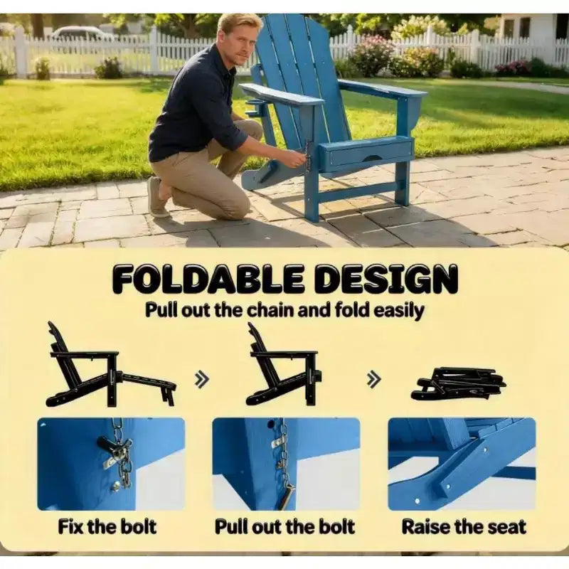 Ensemble de 2 chaises Adirondack pliantes avec repose-pieds escamotable, confort surdimensionné, porte-gobelet, sièges de terrasse extérieure en PEHD résistants aux intempéries - Panipeachy
