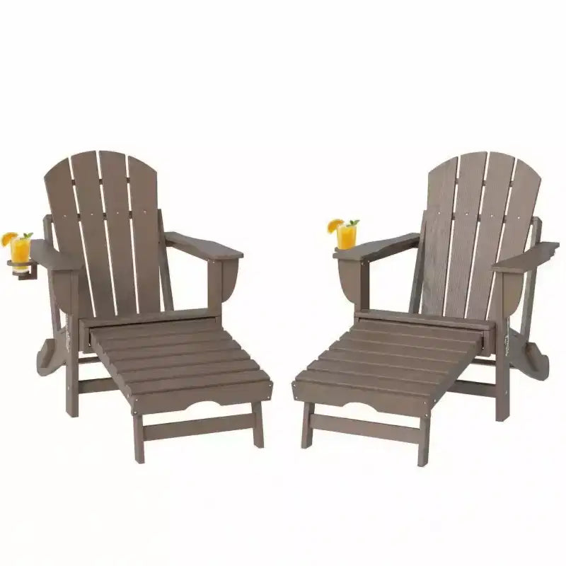 Ensemble de 2 chaises Adirondack pliantes avec repose-pieds escamotable, confort surdimensionné, porte-gobelet, sièges de terrasse extérieure en PEHD résistants aux intempéries - Panipeachy