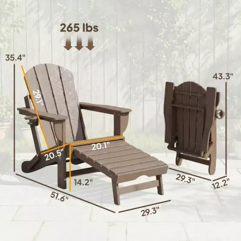 Ensemble de 2 chaises Adirondack pliantes avec repose-pieds escamotable, confort surdimensionné, porte-gobelet, sièges de terrasse extérieure en PEHD résistants aux intempéries - Panipeachy