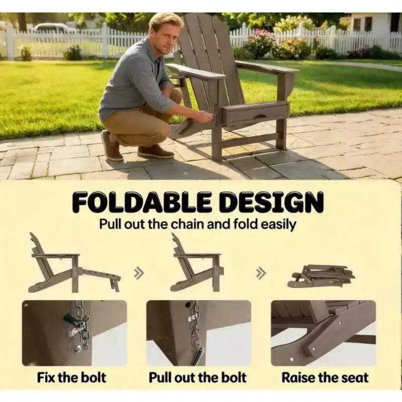 Ensemble de 2 chaises Adirondack pliantes avec repose-pieds escamotable, confort surdimensionné, porte-gobelet, sièges de terrasse extérieure en PEHD résistants aux intempéries - Panipeachy