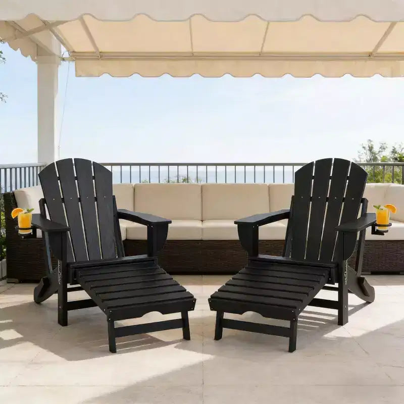 Ensemble de 2 chaises Adirondack pliantes avec repose-pieds escamotable, confort surdimensionné, porte-gobelet, sièges de terrasse extérieure en PEHD résistants aux intempéries - Panipeachy