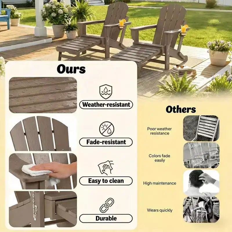 Ensemble de 2 chaises Adirondack pliantes avec repose-pieds escamotable, confort surdimensionné, porte-gobelet, sièges de terrasse extérieure en PEHD résistants aux intempéries - Panipeachy