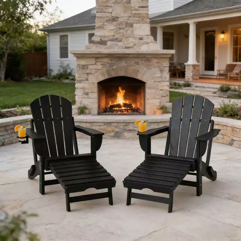 Ensemble de 2 chaises Adirondack pliantes avec repose-pieds escamotable, confort surdimensionné, porte-gobelet, sièges de terrasse extérieure en PEHD résistants aux intempéries - Panipeachy