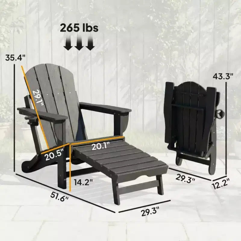 Ensemble de 2 chaises Adirondack pliantes avec repose-pieds escamotable, confort surdimensionné, porte-gobelet, sièges de terrasse extérieure en PEHD résistants aux intempéries - Panipeachy