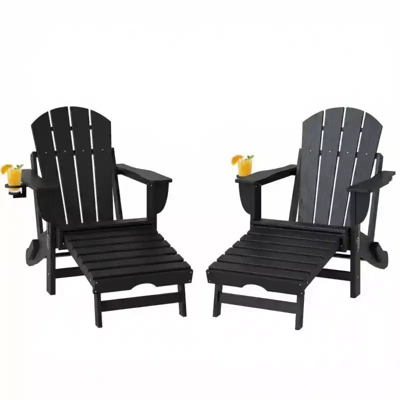 Ensemble de 2 chaises Adirondack pliantes avec repose-pieds escamotable, confort surdimensionné, porte-gobelet, sièges de terrasse extérieure en PEHD résistants aux intempéries - Panipeachy