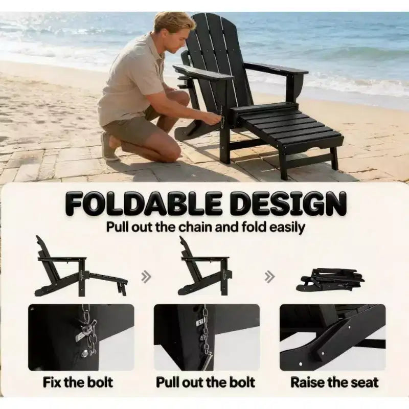 Ensemble de 2 chaises Adirondack pliantes avec repose-pieds escamotable, confort surdimensionné, porte-gobelet, sièges de terrasse extérieure en PEHD résistants aux intempéries - Panipeachy